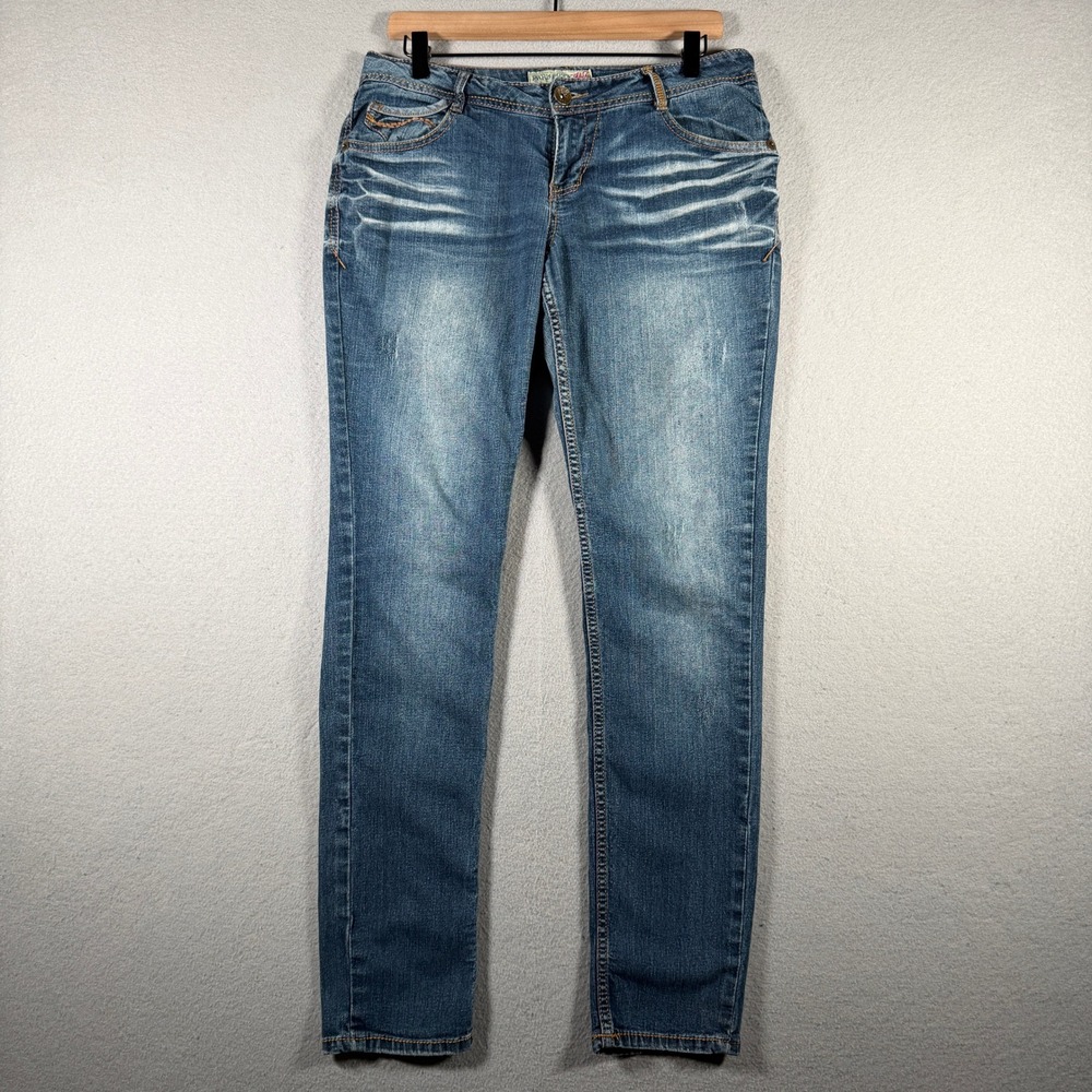 Paris Blues Womens Skinny Jeans Size 11 Medium Wash Whiskered Denim BEG20515